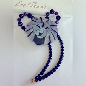 Vintage LEE SANDS Purple & Black Lucite LION Necklace